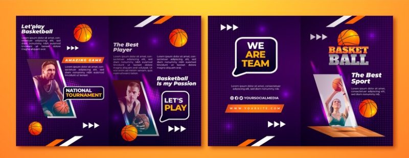 Gradient halftone basketball brochure template Free Vector