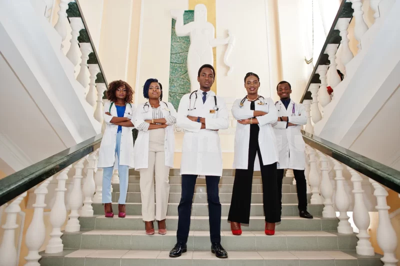 Group of african doctors students inside medical university Free Photo