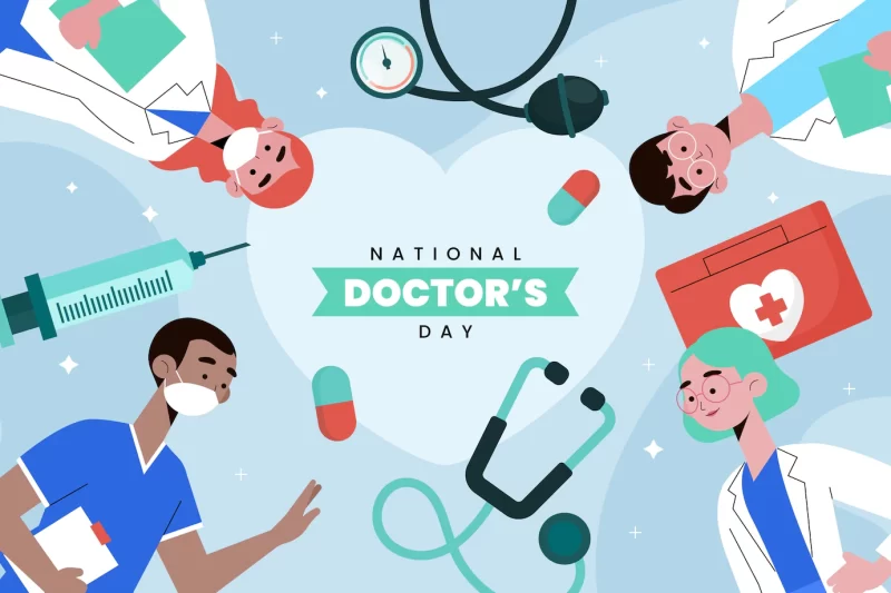 Hand drawn doctors with equipment background Free Vector