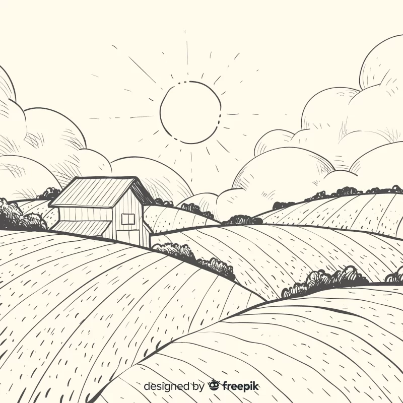 Hand drawn farm landscape Free Vector