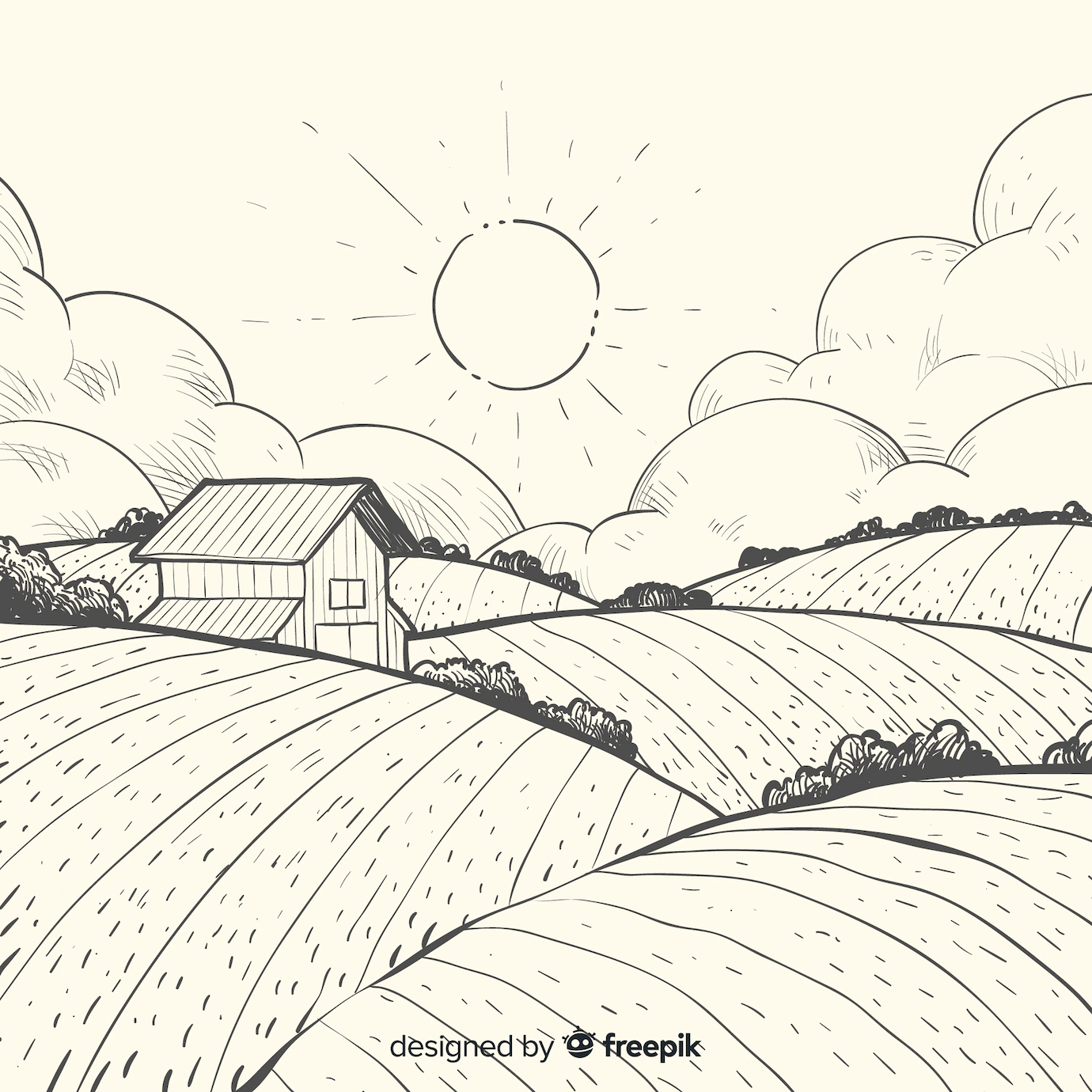 Hand Drawn Farm Landscape 23 2148182711