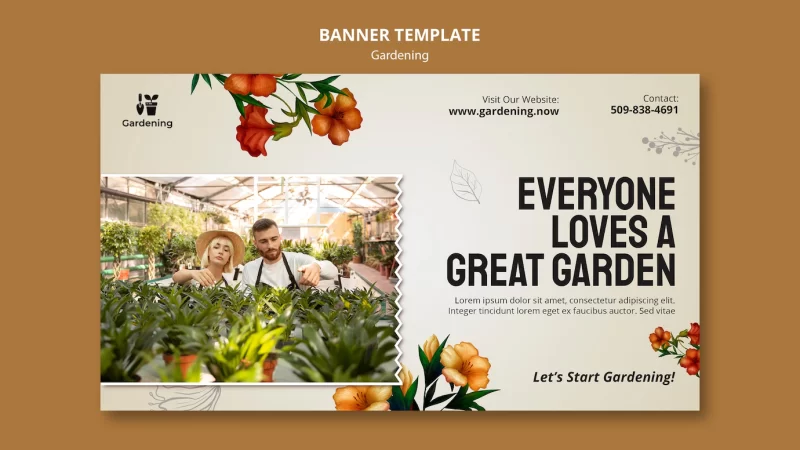 Hand drawn gardening banner template Free Psd