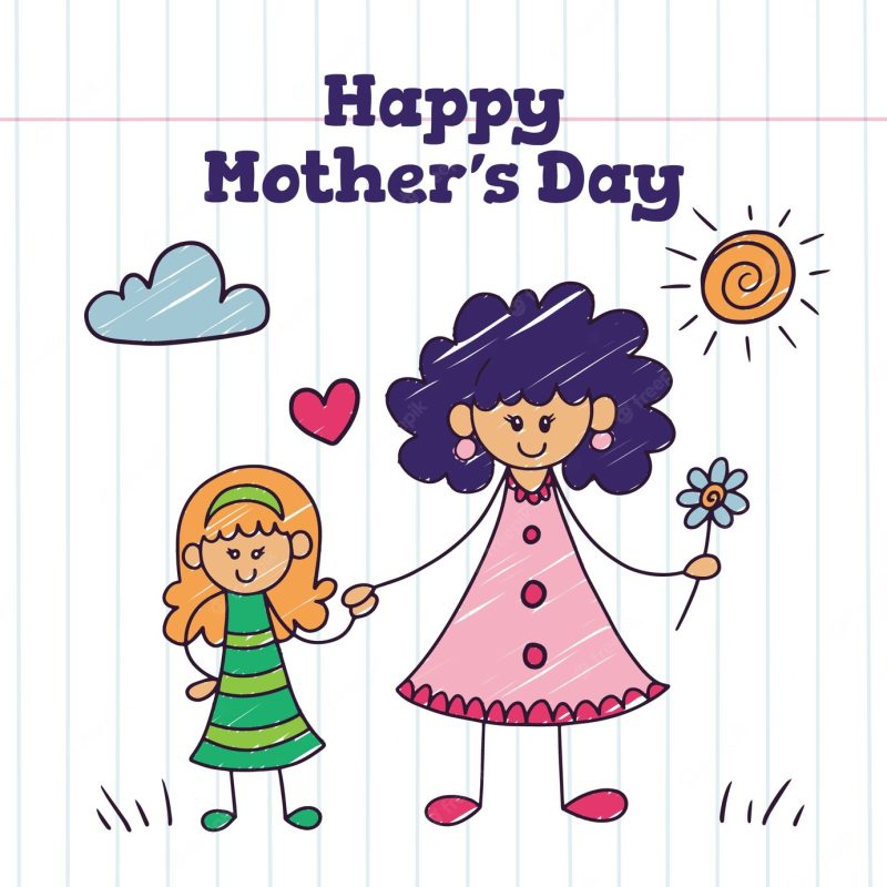 Cartoon mothers day children drawings Free Vector download