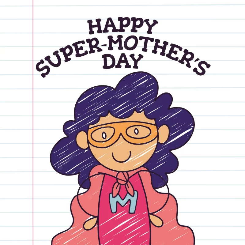 Cartoon Happy mothers day children drawings Free Vector – Super Mom