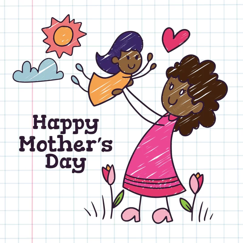 Hand drawn happy mothers day children drawings Free Vector