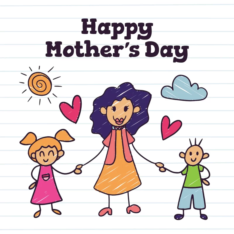 Hand drawn mothers day children drawings Free Vector