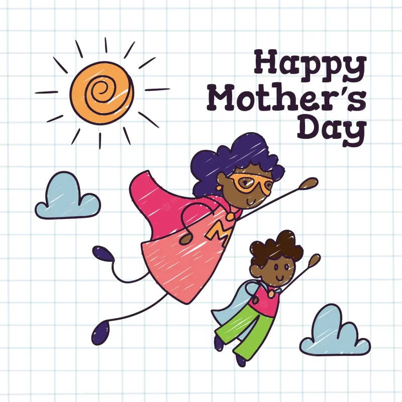Hand drawn mothers day children drawings Free Vector download
