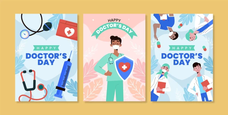 Hand drawn national doctor’s day card set Free Vector