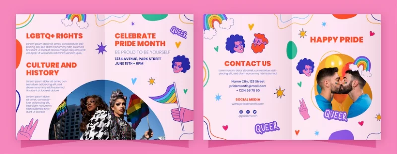 Hand drawn pride month brochure template Free Vector