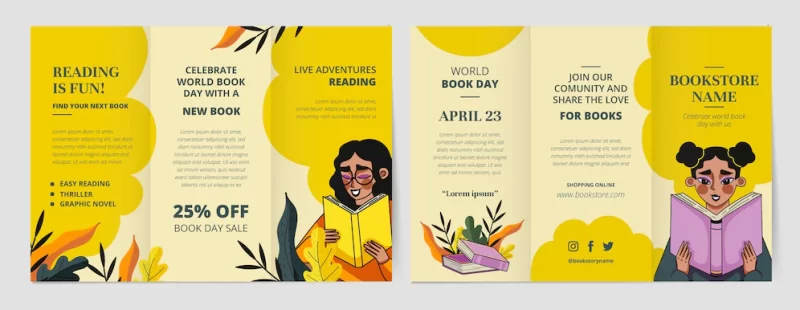 Hand drawn world book day brochure template Free Vector
