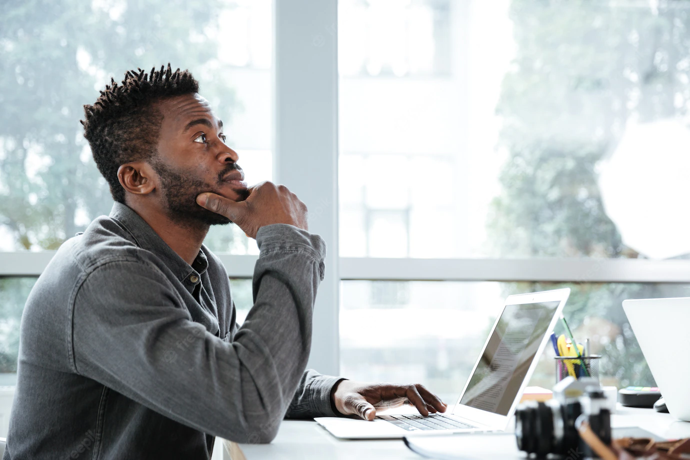 Handsome Thinking Serious Young Man Sitting Office Coworking 171337 17649