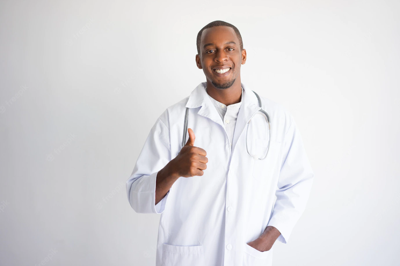 Happy Black Male Doctor Showing Thumb Up Medical Product Advertising Concept 1262 12343