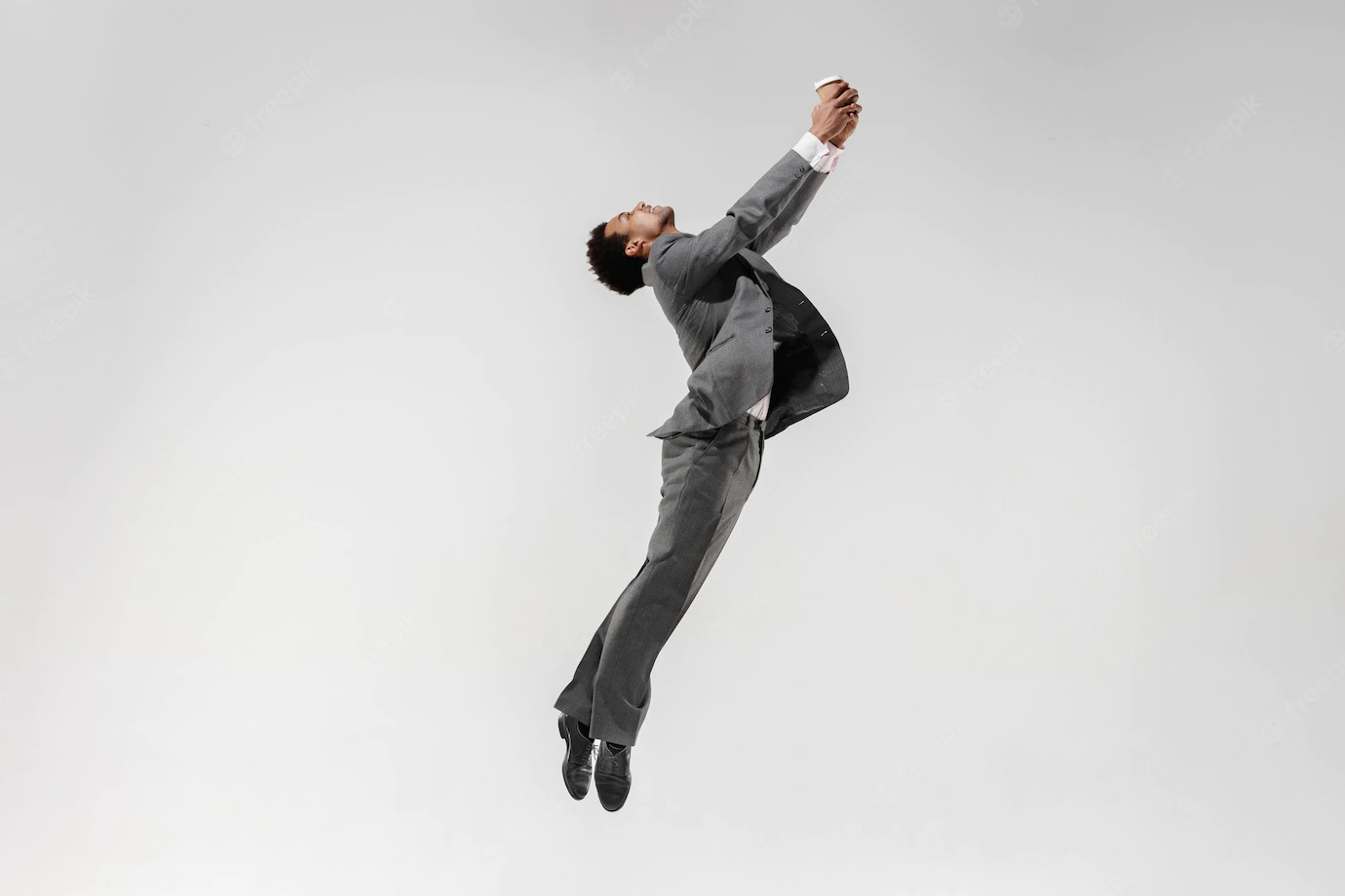 Happy Businessman Dancing Motion Isolated White Studio Background Flexibility Grace Business Human Emotions Concept Office Success Professional Happiness Expression Concepts 155003 33828