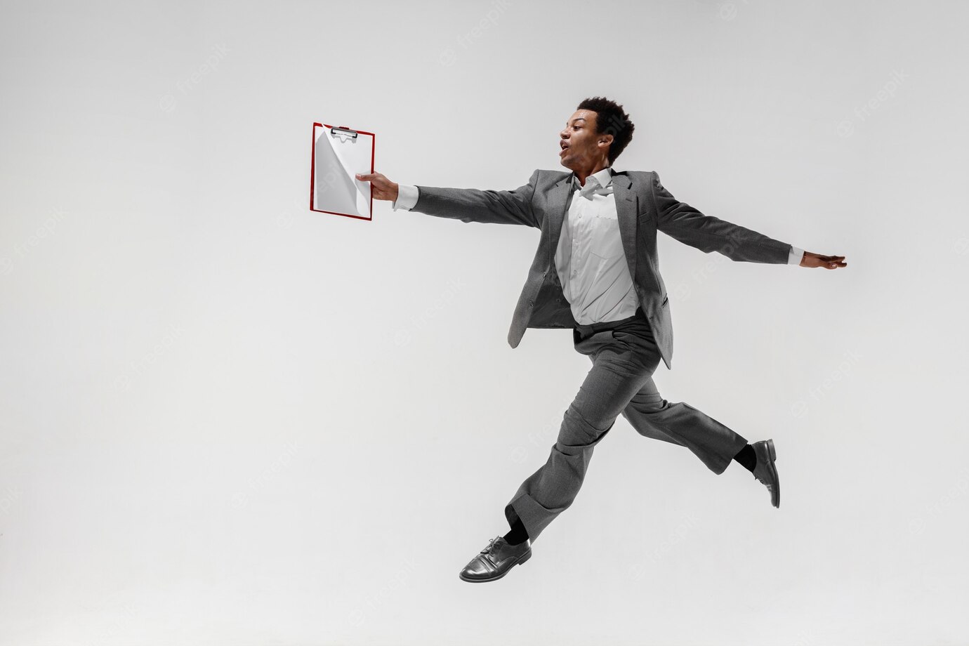 Happy Businessman Dancing Motion Isolated White Studio Background Flexibility Grace Business Human Emotions Concept Office Success Professional Happiness Expression Concepts 155003 34526