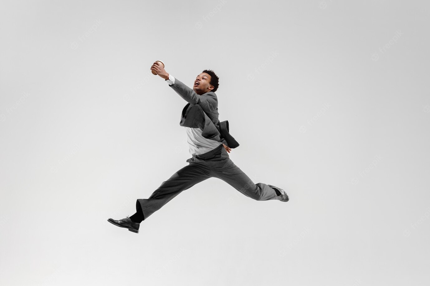 Happy Businessman Dancing Motion Isolated White Studio Background Flexibility Grace Business Human Emotions Concept Office Success Professional Happiness Expression Concepts 155003 34527