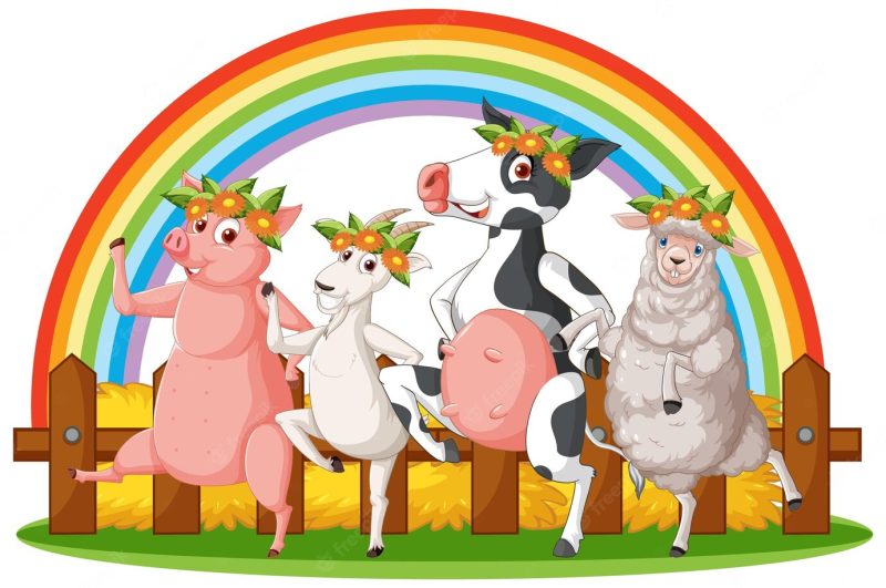 Happy farm animals cartoon characters Free Vector