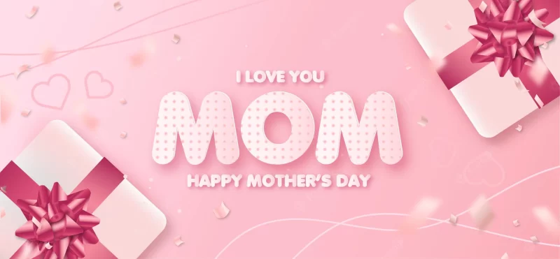 Happy mothers day card with realistic gifts background Free Vector