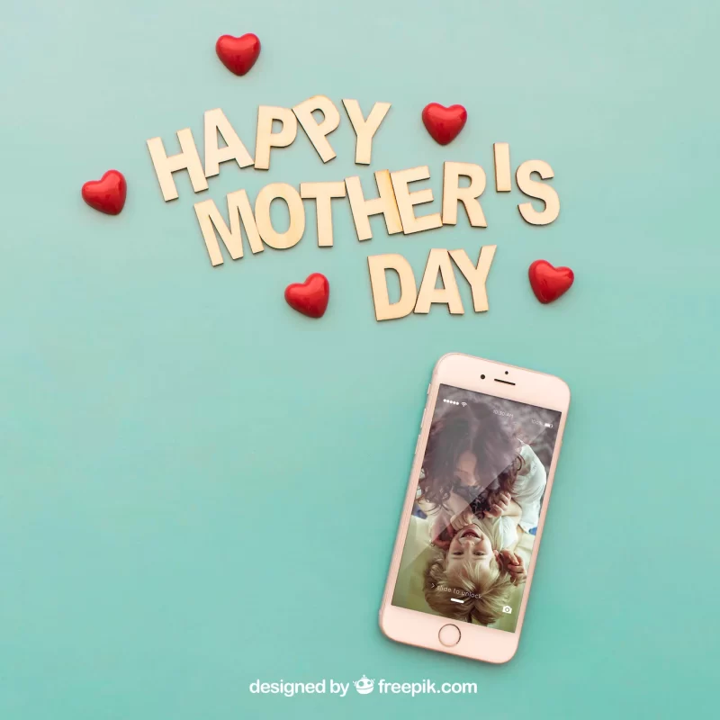 Happy mothers day lettering and smartphone Free Psd