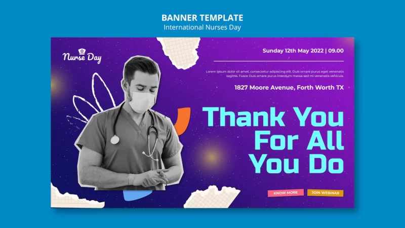 Happy nurses day horizontal banner template Free Psd