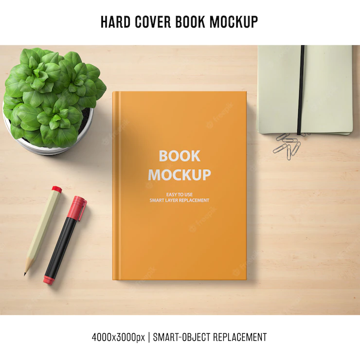 Hard Cover Book Mockup With Basil 1318 324