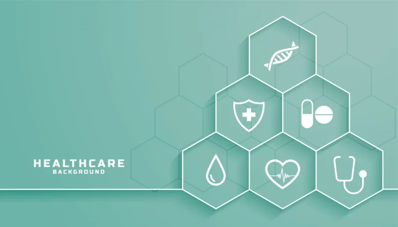 Healthcare background with medical symbols in hexagonal frame Free Vector Healthcare background with medical symbols in hexagonal frame Free Vector