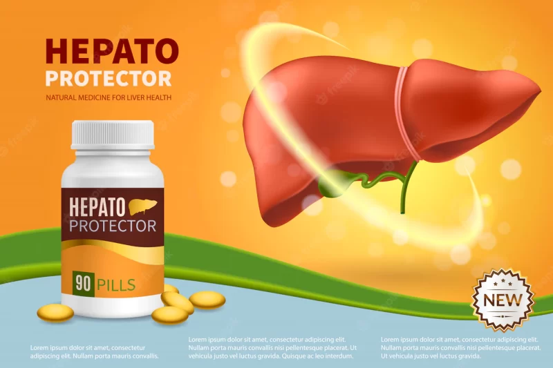 Hepatoprotector realistic composition Free Vector