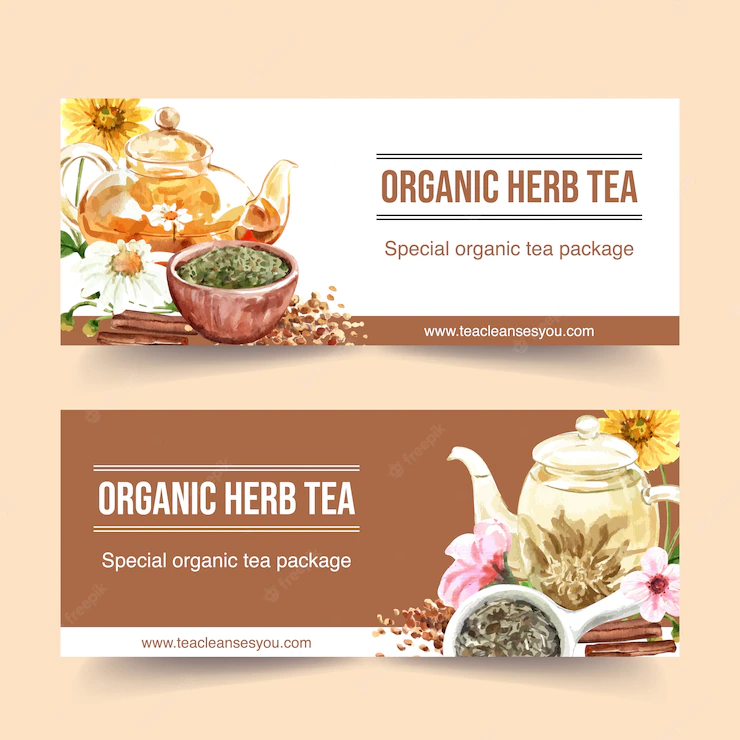 Herbal Tea Banner With Chamomile Peach Flower Watercolor Illustration 83728 2083