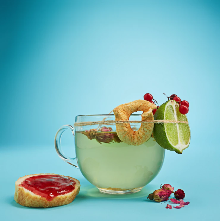 Herbal tea on blue background Free Photo