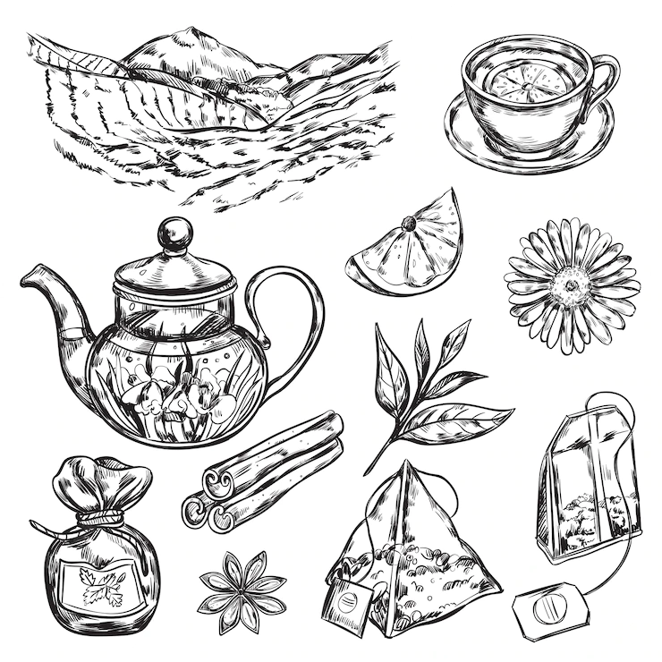Herbal tea teapot Free Vector