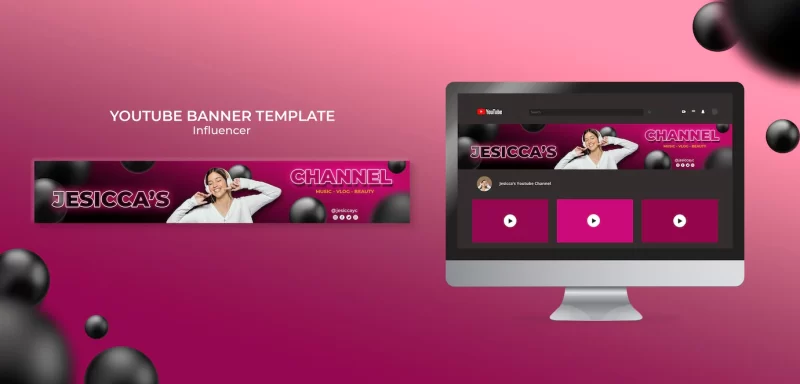 Influencer youtube banner template Free Psd