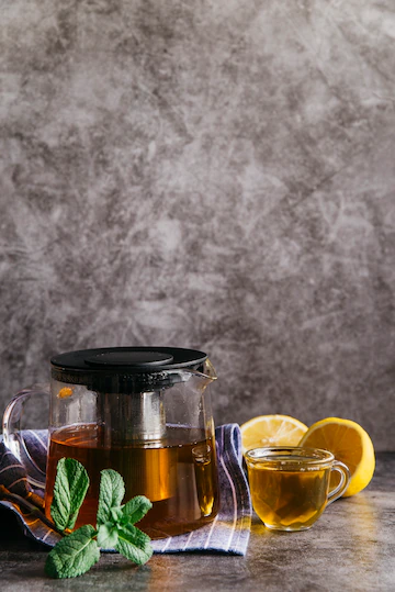 Lemon Mint Herbal Tea Transparent Glass Cup Teapot 23 2148186332