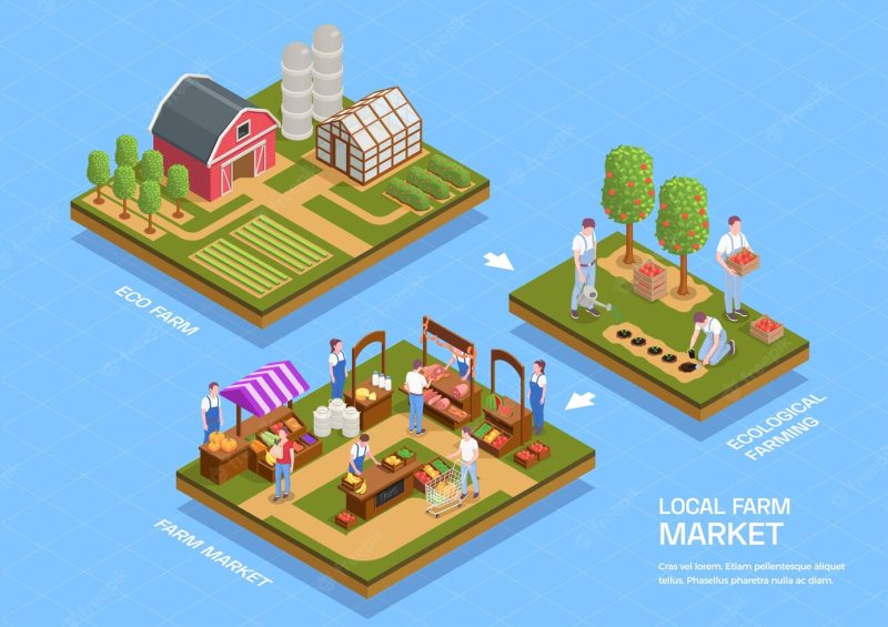 Local farmhouse facilities isometric info-graphic illustration Free Vector