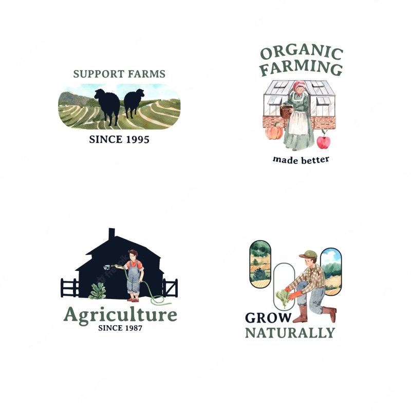 Logo with farm organic concept design watercolor illustration. Free Vector