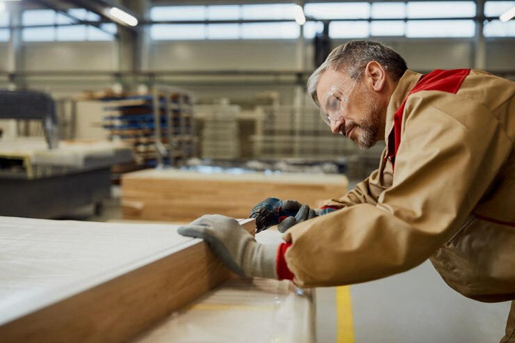 Male Worker Using Drill While Making Furniture Carpentry Workshop 637285 11683