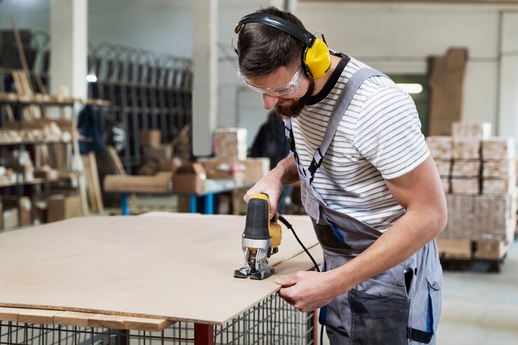 Man Working Cutting Mdf Board 23 2149384793