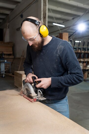 Man Working Cutting Mdf Board 23 2149384808