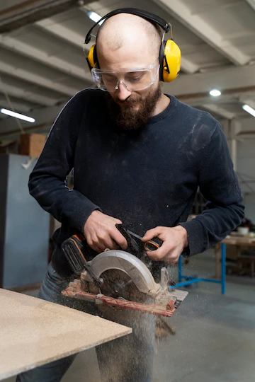 Man Working Cutting Mdf Board 23 2149384809