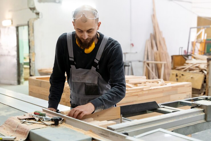 Man working in a mdf boards warehouse Free Photo