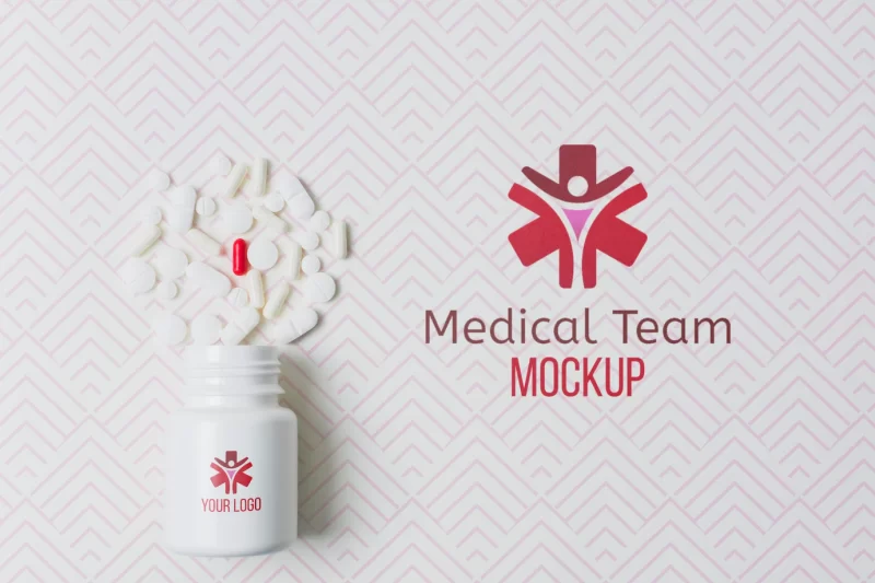 Medical pill box brand with mock-up background Free Psd Medical pill box brand with mock-up background Free Psd