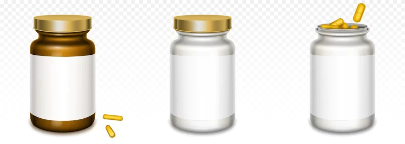 Medicine bottles with golden lids and yellow pills isolated on transparent Free Vector Medicine bottles with golden lids and yellow pills isolated on transparent Free Vector