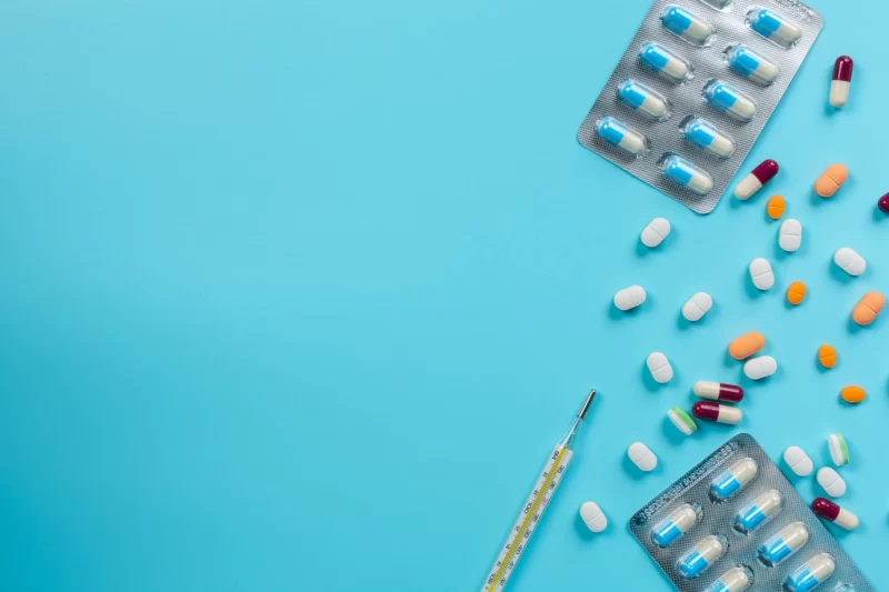 Of medicines, medical supplies placed on a blue . Free Photo Of medicines, medical supplies placed on a blue . Free Photo