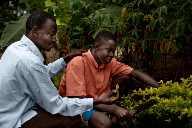 Medium shot boy and father working together Free Photo