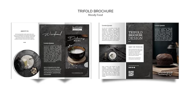 Moody food restaurant trifold brochure concept mock-up Free Psd