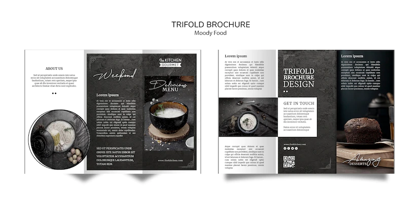 Moody Food Restaurant Trifold Brochure Concept Mock Up 23 2148410603