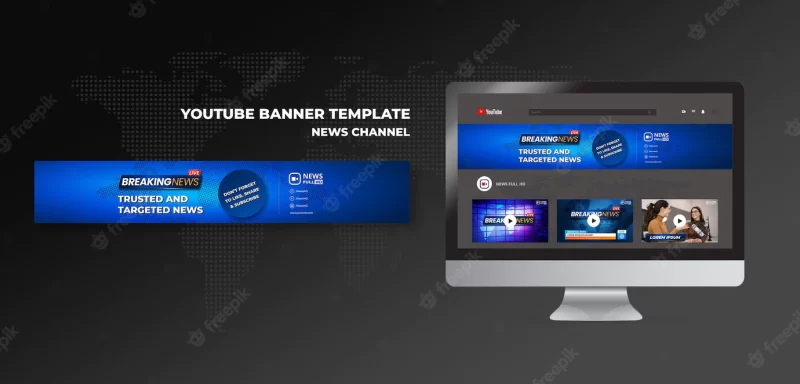 News channel YouTube banner Free Psd