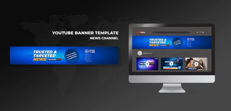 News channel YouTube banner Free Psd