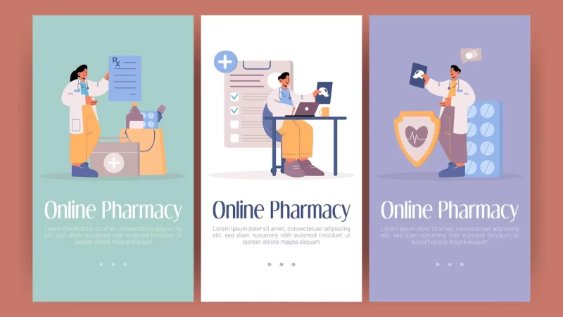 Online pharmacy service posters Free Vector Online pharmacy service posters Free Vector
