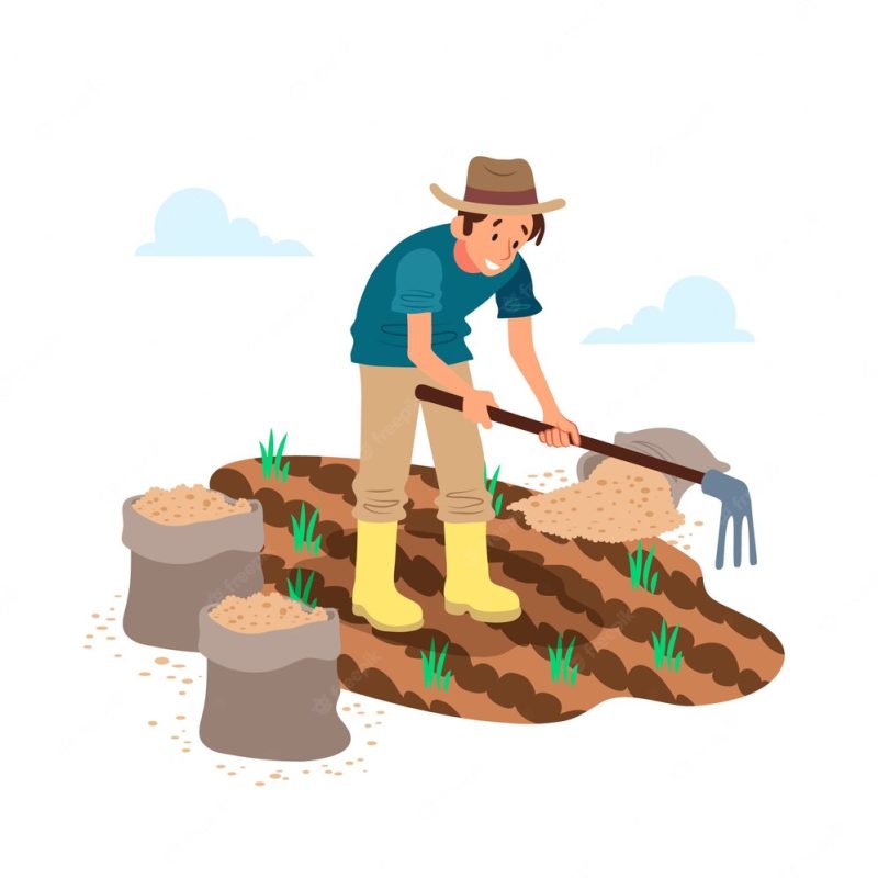 Organic farming with man on field Free Vector