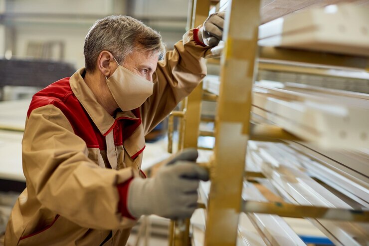 Pensive Carpenter Wearing Protective Face Mask While Working Workshop 637285 11733