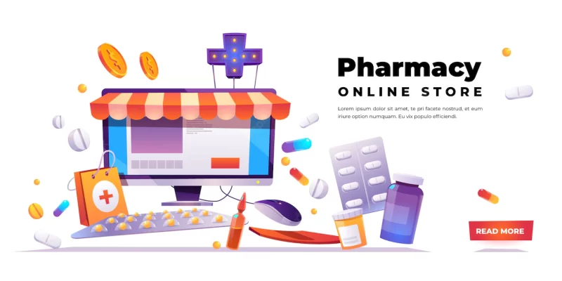 Pharmacy online store banner Free Vector